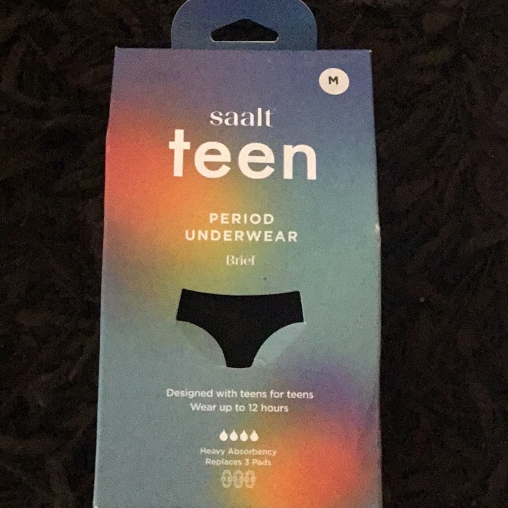 Saalt Teen Period Underwear Brief, Heavy Absorbency, Black, size medium